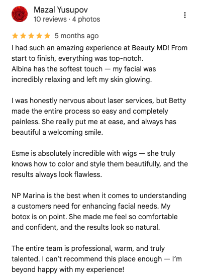 Google review 1 for BeautyMD